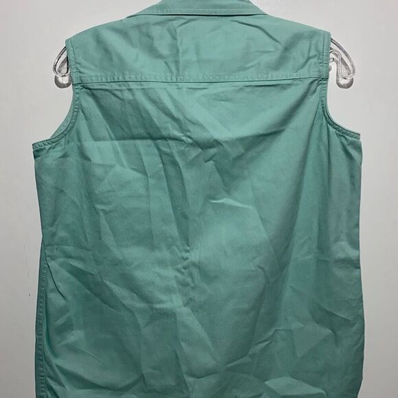 Denim Republic Women's Green Collared Cotton Sleeveless Shirt Size Medium - Picture 6 of 7